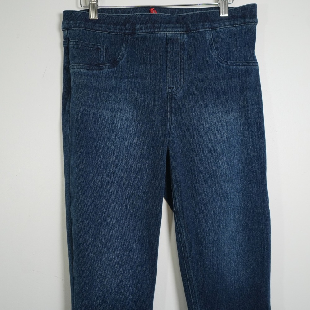 Spanx Jean-ish Leggings Womens Large Petite Dark Blue High Rise Slimming Denim - Picture 2 of 10